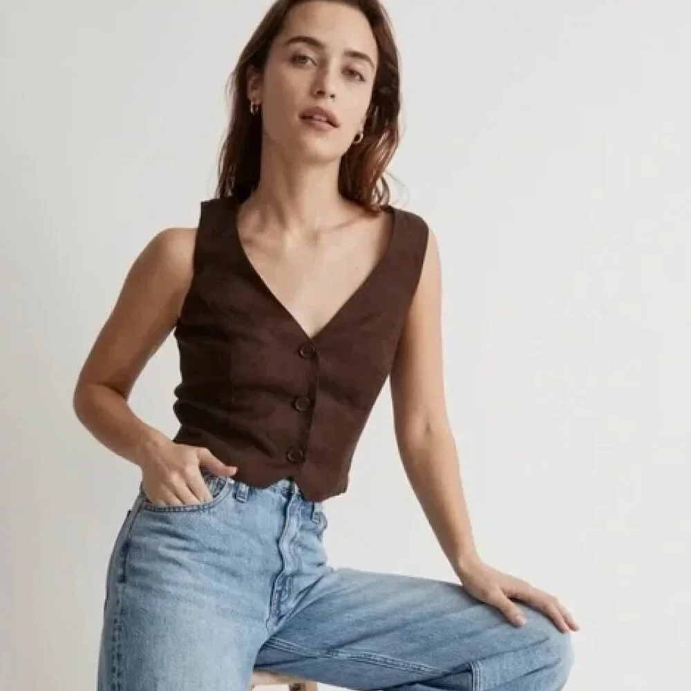 Madewell Katrina crop vest in Dark Coffee, Size 10 - Picture 1 of 4